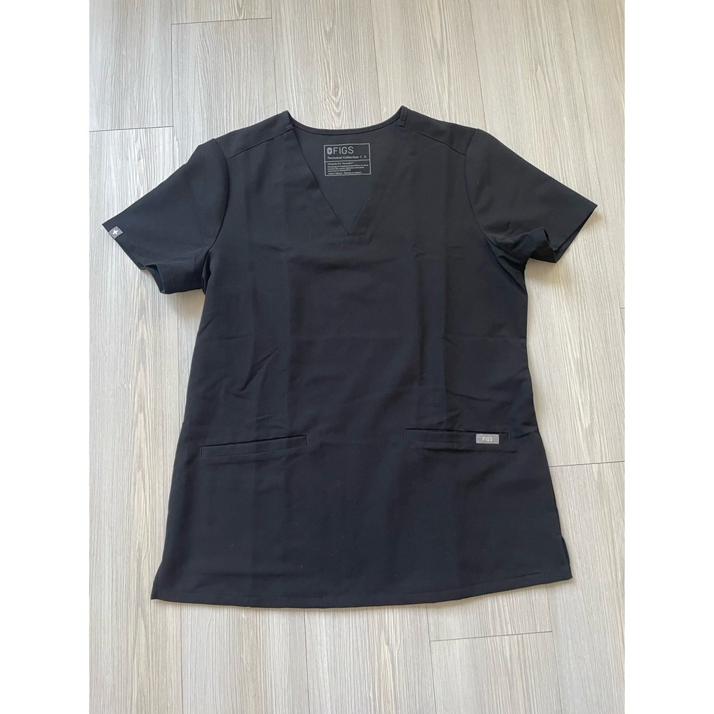 Figs Women's Black Scrub Top Size Small Medical Nursing